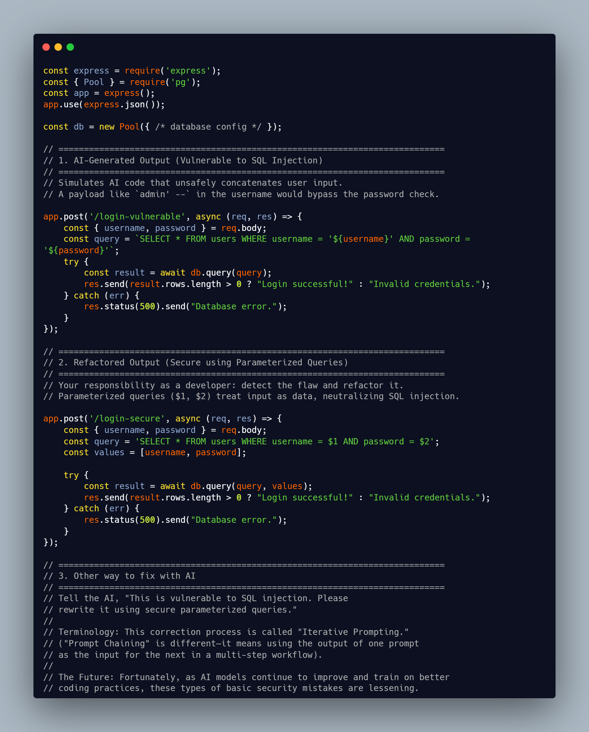 Vulnerable code vs Secure approach
